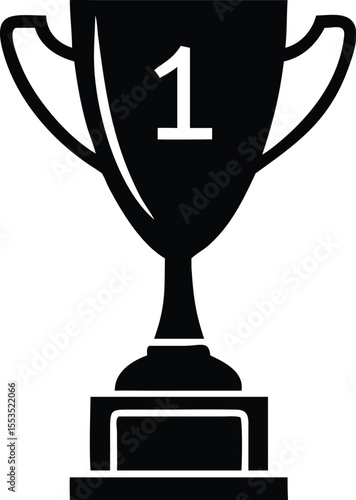 Sleek black silhouette showcases a winning trophy, emblazoned with number one against transparent backdrop