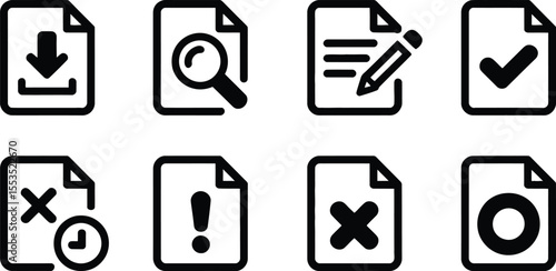 File Management Icons Featuring Download, Search, Edit, and Checkmark