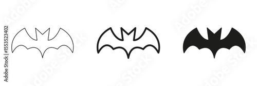 Bat Silhouette In Line, Outline, And Glyph Icon Set. Nocturnal Creature And Halloween Symbol Collection. Perfect For Branding, Design, And Thematic Projects. Isolated Vector Illustration