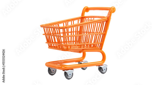 Small Orange Shopping Cart with Wheels on transparent Background for Retail and E-commerce Design. Png