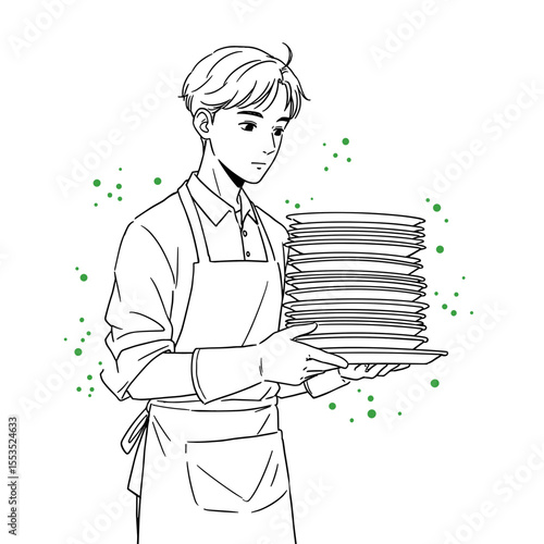 Dishwasher carrying plates — vector icon for restaurant staff and kitchen operations
