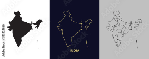 India Black, Gold, Sketch Map Vector Illustration Abstract Editable image
