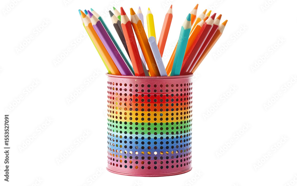 Fototapeta premium A Cup Full of Rainbow Colored Pencils Bringing Joy to Any Workspace