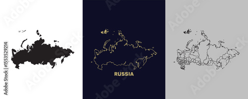 Russia Black, Gold, Sketch Map Vector Illustration Abstract Editable image