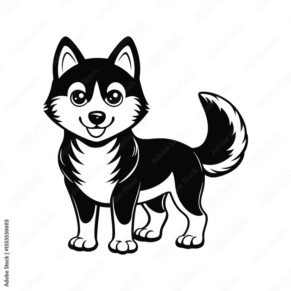 Obraz premium Stylized black and white Siberian husky dog silhouette isolated on white background
