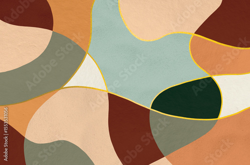 Abstract geometric art illustration, Abstract geometric art with freeform shapes painted in multicolor painting and soft texture.