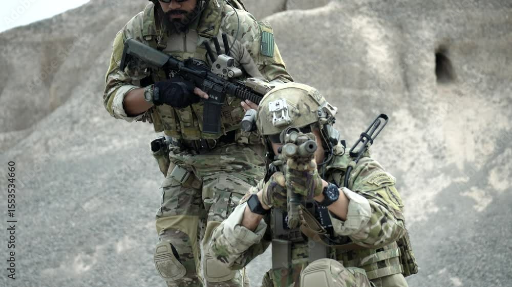 A portrait of an elite special forces soldier on patrol in a rugged desert holding a suppressed assault rifle A concept for modern warfare and reconnaissance missions
Keywords A portrait of an elite special forces soldier on patrol in a rugged desert holding a suppressed assault rifle A concept for modern warfare and reconnaissance missions
Keywords