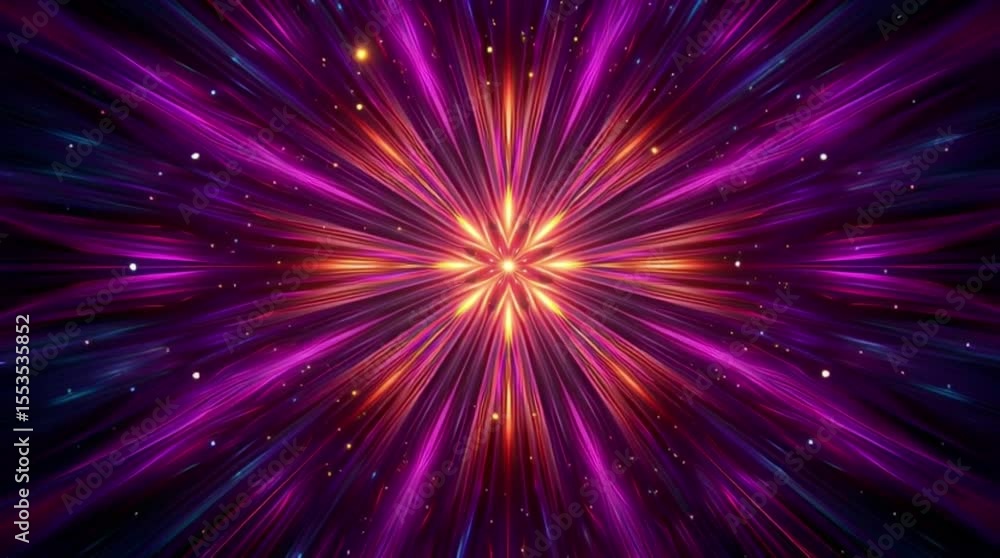 Abstract kaleidoscope background with bright purple and orange rays emanating from the center in a Abstract kaleidoscope background with bright purple and orange rays emanating from the center in a