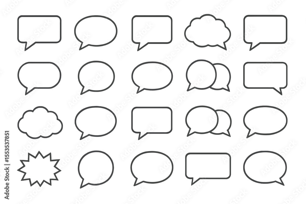 Obraz premium 20 Outline Speech Bubble Vector Icons: Chat, Message, Communication Set