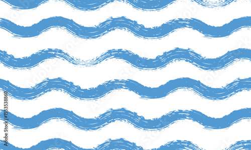 Seamless wave pattern. Wavy grunge brush stroke. Hand drawn water sea  background. 