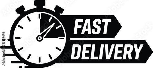 Fast Delivery Icon with Stopwatch Symbolizing Quick Service, Conveying Efficiency and Speed in Delivery Services for E commerce and Logistics Vector Illustration