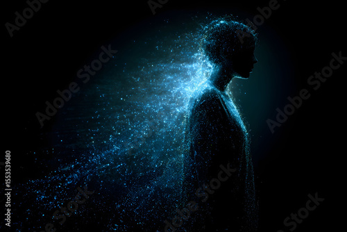Abstract Glowing Blue Human Silhouette with Particle Effects