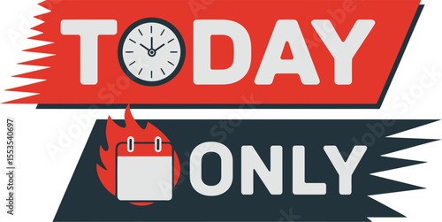 Eye Catching Today Only Sale Advertisement with Clock and Calendar Iconography Emphasizing Time Sensitivity and Urgency Vector Illustration