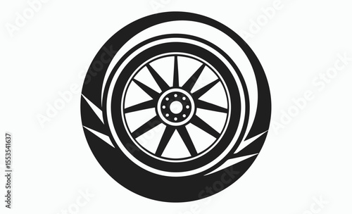 race car wheel silhouette, vector rim icon, motorsport tire symbol, black tire silhouette, performance wheel graphic