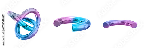 3D Abstract Shape Objects, 3d rendering metallic gradient shape design element, futuristic, shiny design
