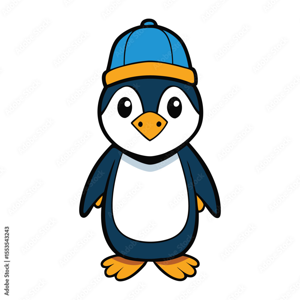 Naklejka premium A cool penguin portrait rocking a hip-hop hat, blending icy charm with urban swagger in a stylish, playful vibe that’s both fresh and fun. 
