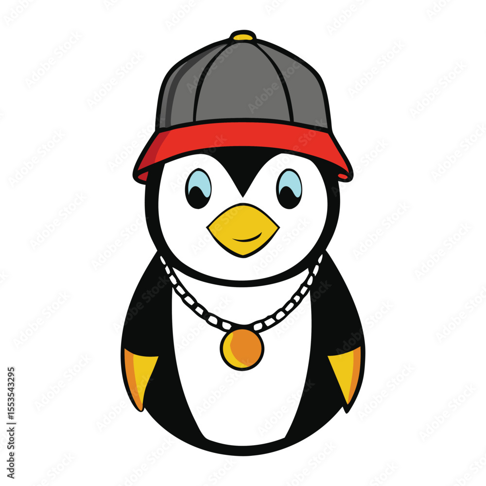 Naklejka premium A cool penguin portrait rocking a hip-hop hat, blending icy charm with urban swagger in a stylish, playful vibe that’s both fresh and fun. 
