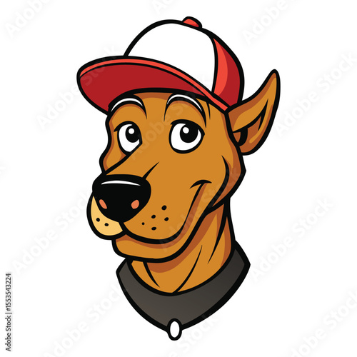 A cool dog portrait wearing a hip-hop hat, showcasing attitude and street style with bold colors and urban vibes in a fun, modern illustration.
