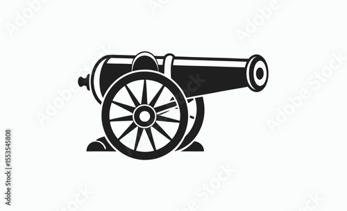 vintage cannon icon, antique weapon silhouette, old war machine, black cannon symbol