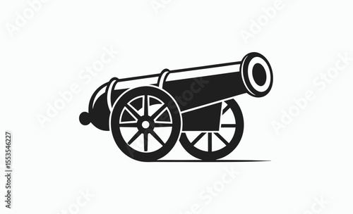 vintage cannon icon, antique weapon silhouette, old war machine, black cannon symbol