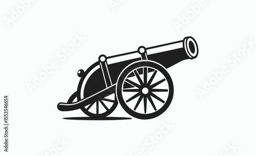 vintage cannon icon, antique weapon silhouette, old war machine, black cannon symbol