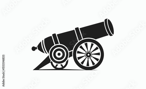 vintage cannon icon, antique weapon silhouette, old war machine, black cannon symbol