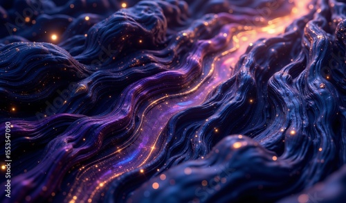Abstract Cosmic Network: Violet, Blue, Gold Tendrils, Ethereal Starlight, Deep Space Mystery