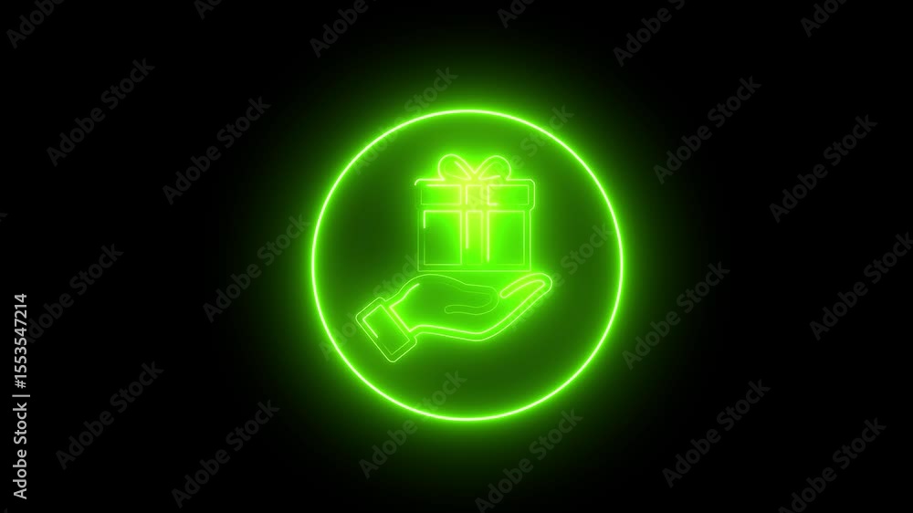 glowing green Neon Gift in Hand Animation,Gift Box Icon for Celebration, Kindness, and Sharing glowing green Neon Gift in Hand Animation,Gift Box Icon for Celebration, Kindness, and Sharing