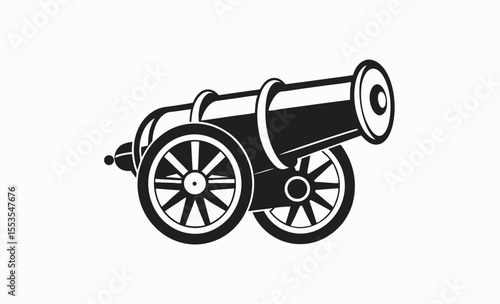 vintage cannon icon, antique weapon silhouette, old war machine, black cannon symbol