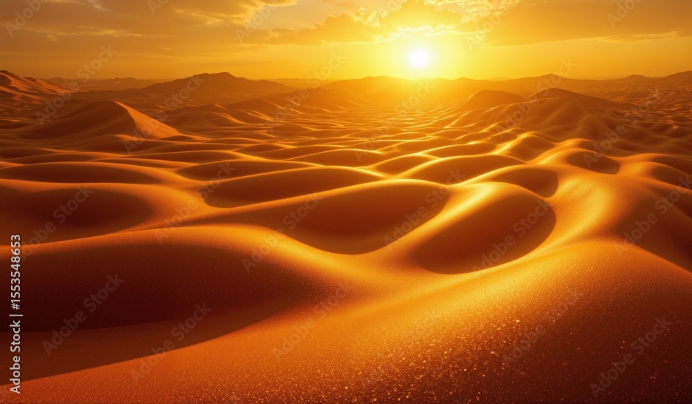 Naklejka premium Abstract Desert Landscape: Ochre Dunes, Sienna Patterns, Golden Light, Serene and Dramatic