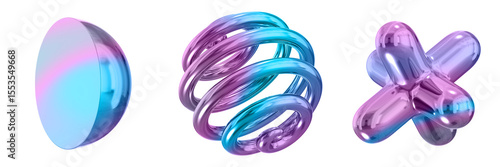3D Abstract Shape Objects, 3d rendering metallic gradient shape design element, futuristic, shiny design