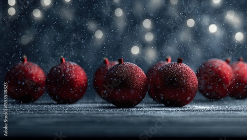 Red Christmas Ornaments on a Wooden Surface