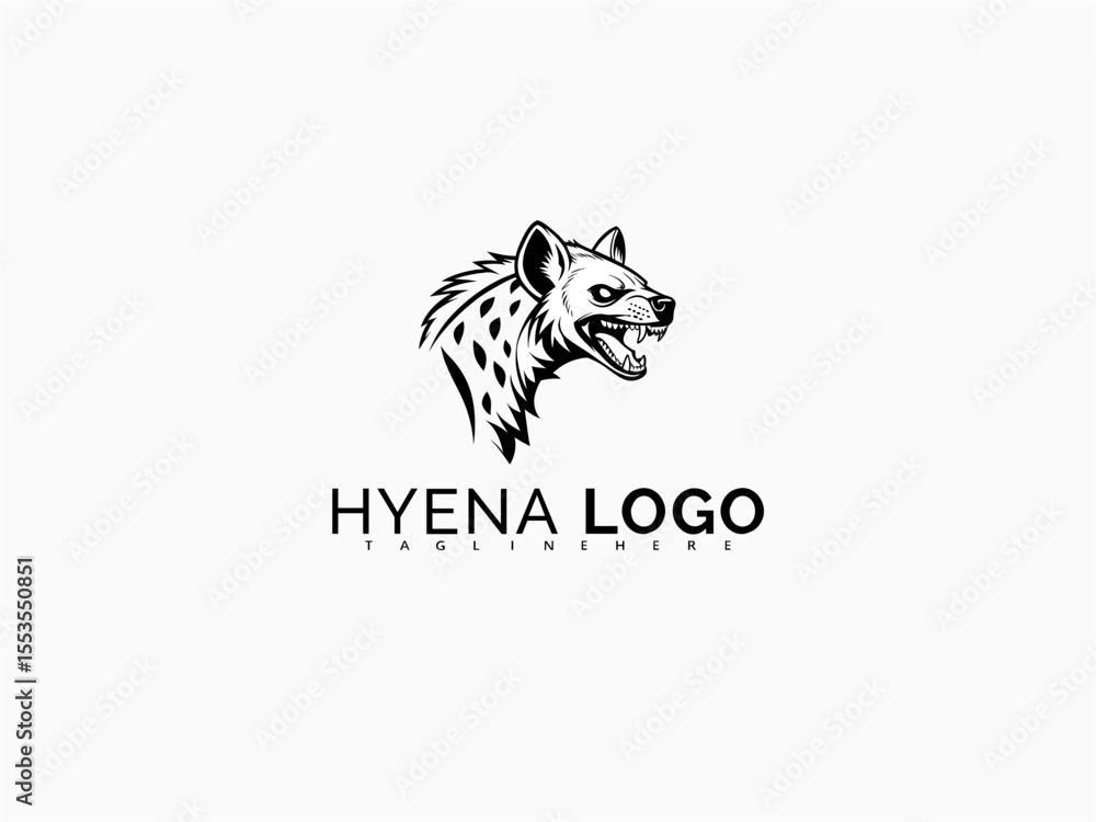 Fototapeta premium Fierce Hyena Vector Logo with Side Profile in Snarling Pose. Rugged and Bold Illustration for Sticker Design, Patch Branding, T-Shirt Labels, and Strong Outdoor Identity Projects.