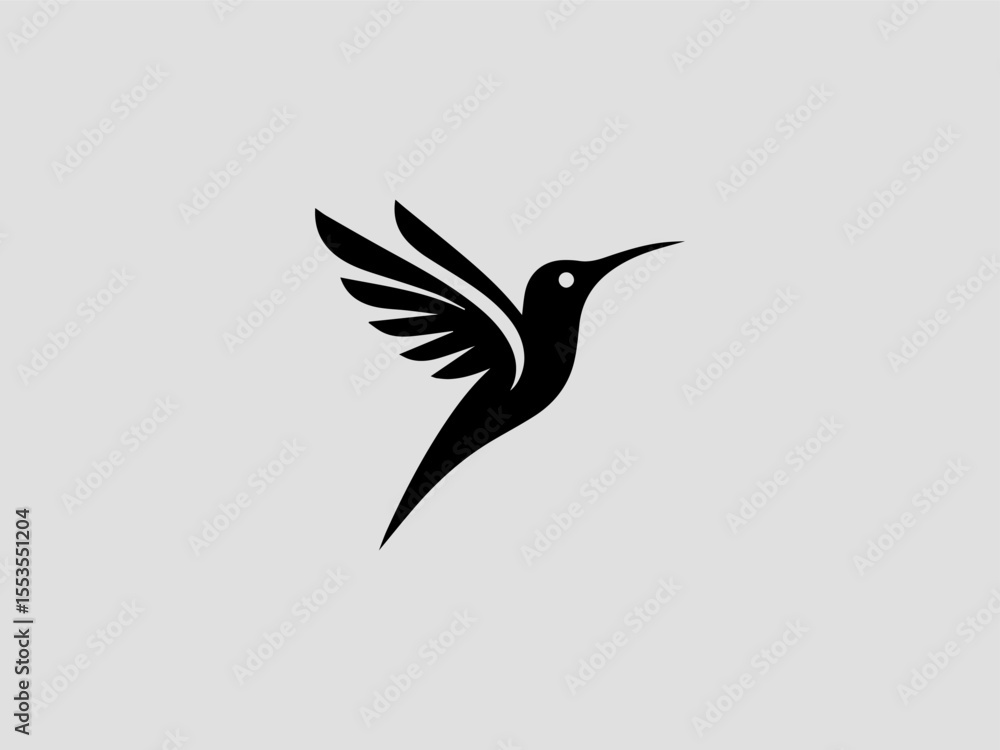 Fototapeta premium Minimalist hummingbird silhouette vector logo for eco-friendly or garden brands 