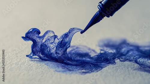 Blue ink swirling on paper, artistic creativity.