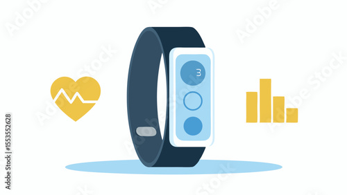 a fitness tracker with health metrics displayed on a white background scene view
