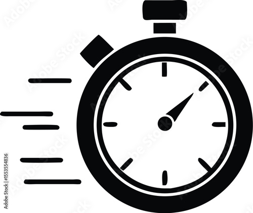 A black silhouette stopwatch indicates fleeting time with speed lines, presented on a transparent background