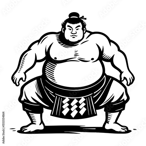 sumo athlete engraving sketch engraving black and white outline. Scratch board imitation.  illustrated in vintage line art style on a white background.