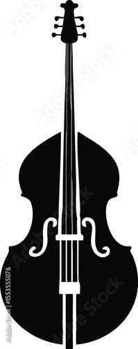 Black contrabass icon reveals artistic silhouette with distinctive curvature against transparent background