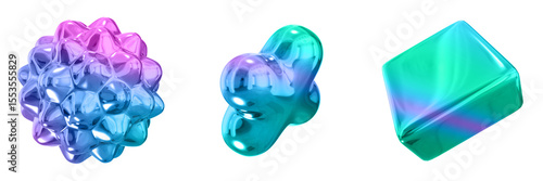 3D Abstract Shape Objects, 3d rendering metallic gradient shape design element, futuristic, shiny design