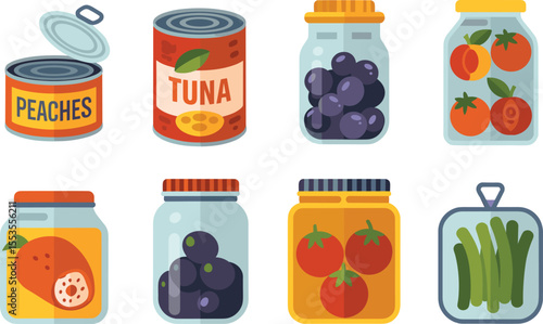 Food Preservation Icons: Canned, Jarred, and Packaged Produce