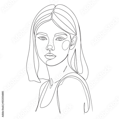 Woman face line drawing with flowing hair portrait
