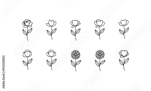 Fine Bloom Line Grid. A refined floral grid of softly sketched flowers in uniform rows, ideal for invitations, backgrounds, and textiles.