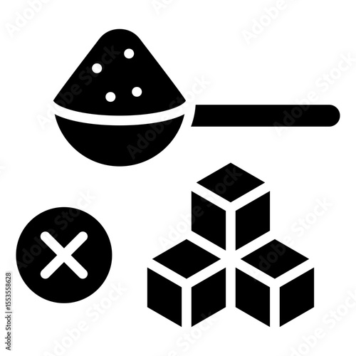 The glyph icon warning of excessive sugar content is shown with three cubes or something related to sweetness