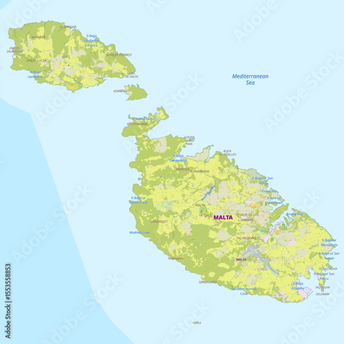 Detailed physical map of Malta