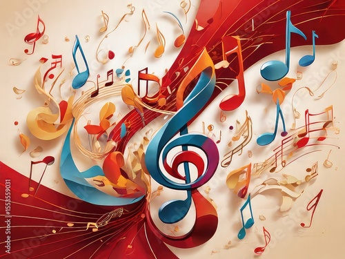 music notes on transparent background, Musical Whirl: Abstract Treble in Crimson, Melodic Flow: Where Art and Music Intertwine