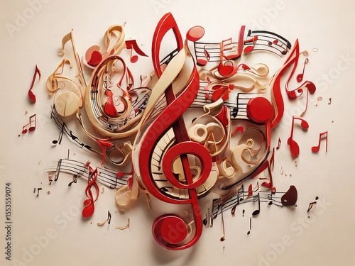 music notes on transparent background, Musical Whirl: Abstract Treble in Crimson, Melodic Flow: Where Art and Music Intertwine