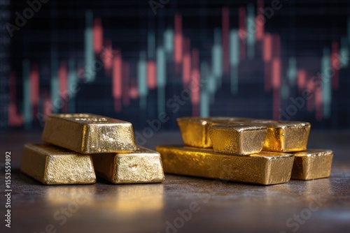 Wallpaper Mural Gold bars on a table, financial chart background Torontodigital.ca