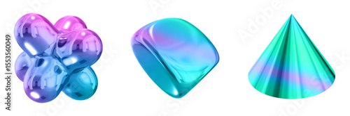 3D Abstract Shape Objects, 3d rendering metallic gradient shape design element, futuristic, shiny design