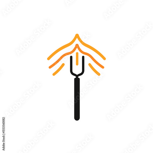 Minimal icon of a tuning fork emitting energy waves, flat vector isolated on transparent white background, png. 